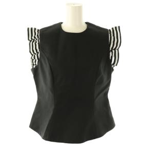 24SS BORDER FRILL TOP トップス カットソー フレンチスリーブ フリル 38 ブラック