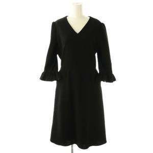V-NECK DRESS ワンピース 七分袖 ロング 38 黒