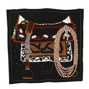 24SS カレ90 SILLA DE GAUCHO ビーズ刺繍スカーフ ブラック