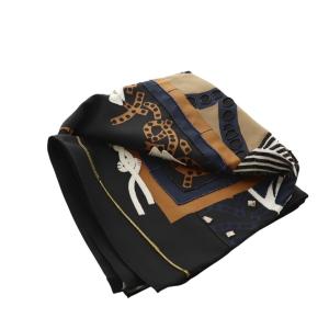 HERMES 24SS カレ90 SILLA DE GAUCHO ビーズ刺繍スカーフ ブラック