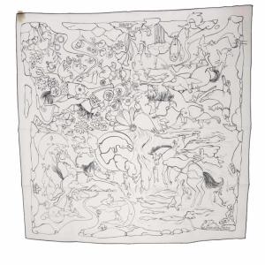 スカーフ カレ90 MILLE ET UN LAPINS 千と一のウサギ シルク ホワイト