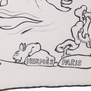 HERMES スカーフ カレ90 MILLE ET UN LAPINS 千と一のウサギ シルク ホワイト