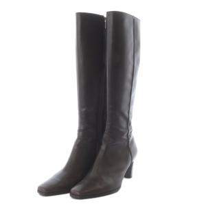 ブーツ ロング ハイヒール スクエアトゥ レザー 24cm ブラウン /YO19