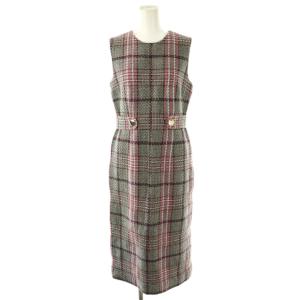 ツイード ワンピース ロング ノースリーブ グレー ピンク /DF OS