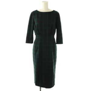 チェック ワンピース ひざ丈 38 グリーン ネイビー /DF OS