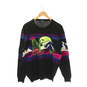 UFO柄 デザインニット セーター L ブラック マルチカラー /ES OS