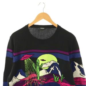 DIESEL UFO柄 デザインニット セーター L ブラック マルチカラー /ES OS