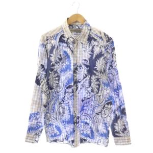ペイズリー柄 チェック シャツ XL ブルー