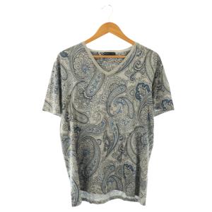 ペイズリー柄 Vネック Tシャツ カットソー 半袖 XL グレー /HK OS