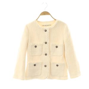 ツイードジャケット アウター ノーカラー シルク混 34 アイボリー /NR OS