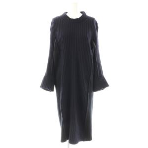 ウール 素材切り替え ニットワンピース 長袖 ミモレ ロング ウール XS 紺 /NR OS