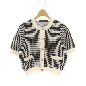 半袖ニットカーディガン 黒 ブラック 白 ホワイト ボーダー柄 /CX OS