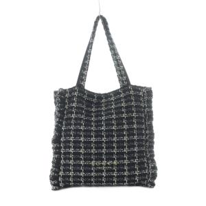 × ヨンア WAVES TOTE BAG ツイードトートバッグ ウール 黒 ブラック 白 ホワイト 格子柄