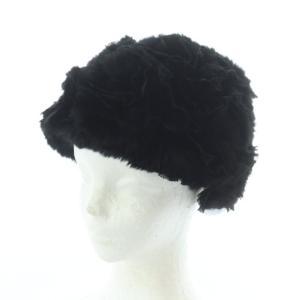 帽子 ラビットファー 毛皮 黒 ブラック フラワーモチーフ /RI OS