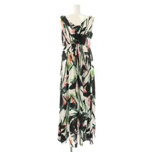 花柄 ノースリーブ ワンピース ロング 38 ブラック ホワイト /HK OS