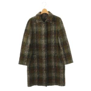 ツイードコート チェック ロング 2 カーキ グレー /HK OS
