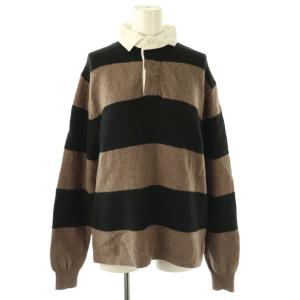 24AW ラガーニット ブラウス シャツ ウール ブラウン 黒 ブラック ボーダー柄 /AQ OS