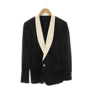 ショールカラー総裏地1Bテーラードジャケット 46 ブラック ホワイト S8H7100