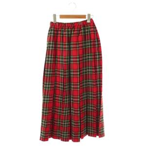 24AW Luna プリーツチェックスカート ロング 34 レッド /HK OS SH