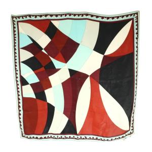 スカーフ 総柄 シルク マルチカラー 赤 レッド 黒 ブラック /SS OS