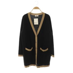 バイカラー ロング ニットカーディガン 長袖 ブラック ベージュ /HK OS