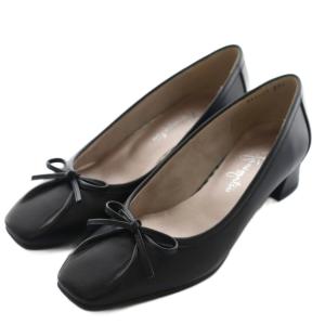 AQUA BELL リボン スクエアトゥパンプス レザー 22.5cm 黒 ブラック /AQ OS