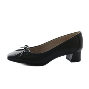 GINZA Kanematsu AQUA BELL リボン スクエアトゥパンプス レザー 22.5cm 黒 ブラック /AQ OS