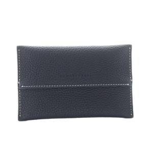 レザー ティッシュケース ロゴ型押し 紺 ネイビー /AQ OS