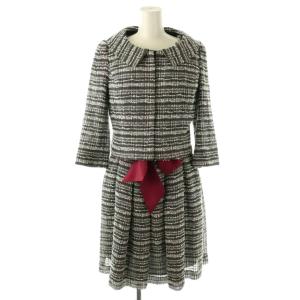 2点セット ジャガード ワンピース ジャケット 42 ブラック ホワイト レッド /DO OS