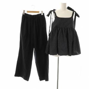 25SS ペプラムブラウス×ワイドパンツ セットアップ ノースリーブ 1 ブラック ホワイト /ES OS