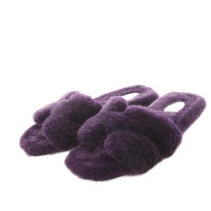 231288ZH オラン Hモチーフ シープスキン フラット ファーサンダル 39 パープル