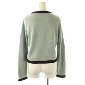 FOXEY BOUTIQUE モンテーニュ ニットカーディガン カシミヤ 38 ライトブルー ブラウン バイカラー 36398 /CX