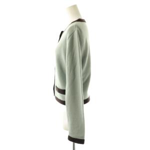 FOXEY BOUTIQUE モンテーニュ ニットカーディガン カシミヤ 38 ライトブルー ブラウン バイカラー 36398 /CX