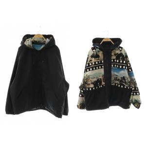 ナイロン リバーシブル ジャケット ジップアップ 総柄 L ブラック /HK OS