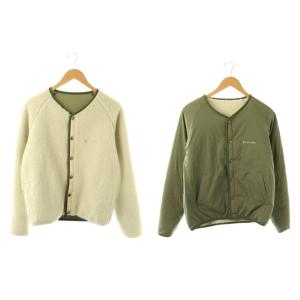 リバーシブルボアブルゾン ノーカラージャケット S アイボリー カーキ /ES OS