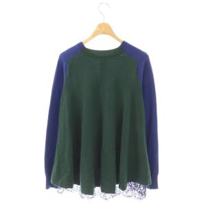 sacai 17-03326 パネルレースニットカーディガン ニット 長袖 ウール 1 青 緑 /NR OS