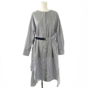 ストライプ シャツワンピース ロング 36 ブルー ホワイト /DF OS