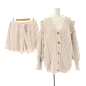23SS セットアップ 上下 ハートアランフリルカーデ ショートパンツ カーディガン ニット 長袖 ルームウェア