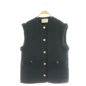 ファンシーツイード ノーカラーベスト 36 ダークネイビー /DF OS