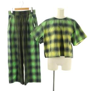 ハート Heat 24SS コットン チェック ブラウス×パンツ セットアップ プルオーバー ワイド 2