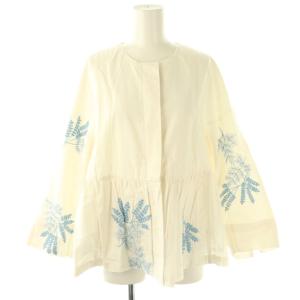 24AW Cotton Linen Plants Embroidery Long Sleeve Blouse