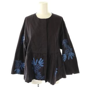 24AW Cotton Linen Plants Embroidery Long Sleeve Blouse