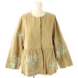 24AW Cotton Linen Plants Embroidery Long Sleeve Blouse