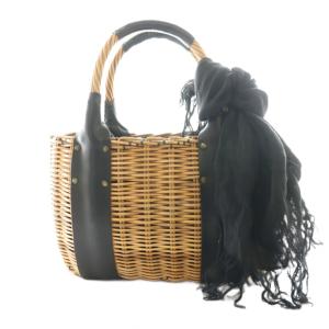 オイルショルダーカゴバッグ ベージュ ブラック ebagos-17451-BK