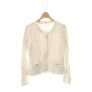 ツイード ジップアップジャケット ノーカラー 36 オフホワイト グレー /HK OS