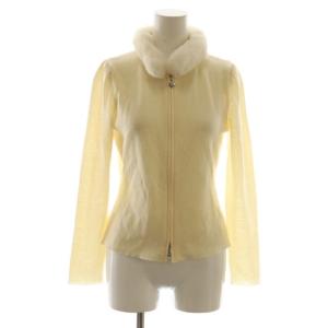 カーディガン ウール 38 アイボリー ファーカラー ジップアップ 長袖 /AG OS