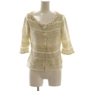 ニットジャケット カーディガン 38 白 ホワイト ストライプ柄 ラウンドネック 七分袖 /AG OS