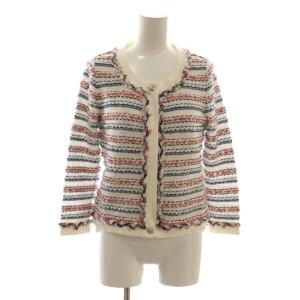 ニットジャケット カーディガン 36 白 ホワイト マルチカラー ストライプ柄 ノーカラー 長袖 /AG