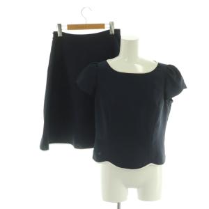 ブラウス スカート セットアップ 38 紺 ネイビー 織り柄 ラウンドネック 半袖 /AG OS