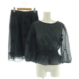 ブラウス スカート セットアップ 38 黒 ブラック 花柄 ラウンドネック 七分袖 /AG OS
